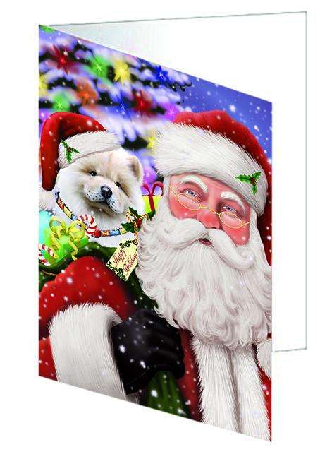 Santa Carrying Chow Chow Dog and Christmas Presents Handmade Artwork Assorted Pets Greeting Cards and Note Cards with Envelopes for All Occasions and Holiday Seasons GCD65978