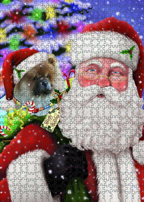 Santa Carrying Chow Chow Dog and Christmas Presents Puzzle with Photo Tin PUZL83084