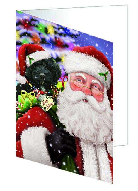 Santa Carrying Cockapoo Dog and Christmas Presents Handmade Artwork Assorted Pets Greeting Cards and Note Cards with Envelopes for All Occasions and Holiday Seasons GCD65069
