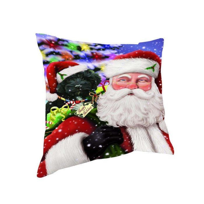Santa Carrying Cockapoo Dog and Christmas Presents Pillow PIL71344