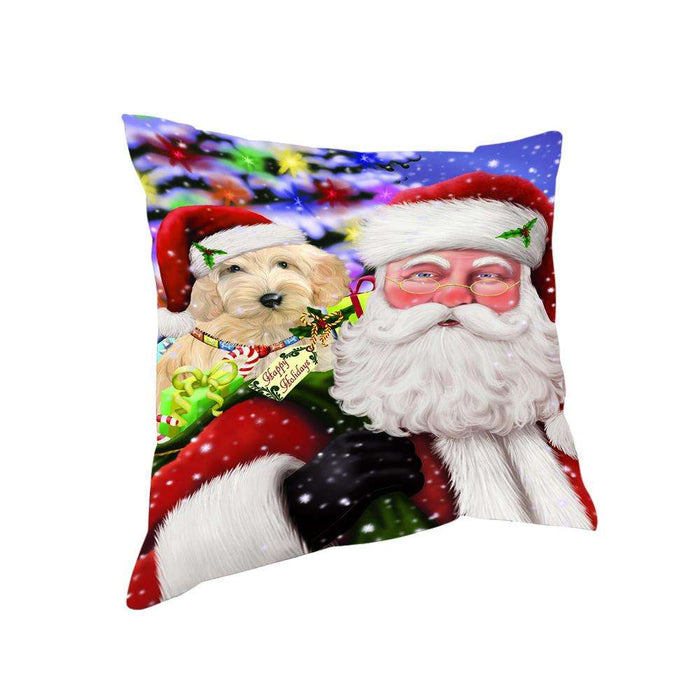 Santa Carrying Cockapoo Dog and Christmas Presents Pillow PIL71348