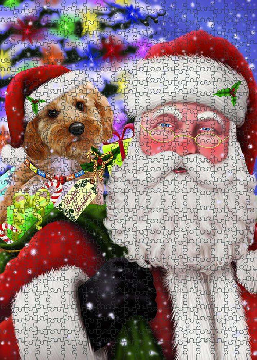 Santa Carrying Cockapoo Dog and Christmas Presents Puzzle with Photo Tin PUZL81872