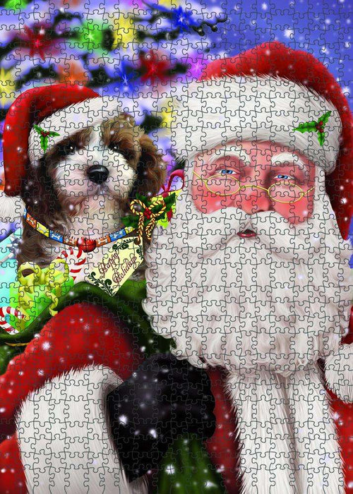 Santa Carrying Cockapoo Dog and Christmas Presents Puzzle with Photo Tin PUZL81884
