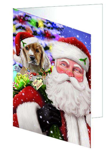 Santa Carrying Cocker Spaniel Dog and Christmas Presents Handmade Artwork Assorted Pets Greeting Cards and Note Cards with Envelopes for All Occasions and Holiday Seasons GCD65078