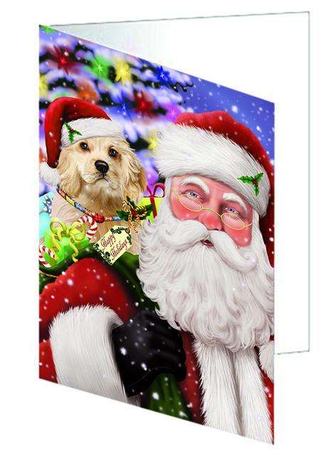 Santa Carrying Cocker Spaniel Dog and Christmas Presents Handmade Artwork Assorted Pets Greeting Cards and Note Cards with Envelopes for All Occasions and Holiday Seasons GCD65081
