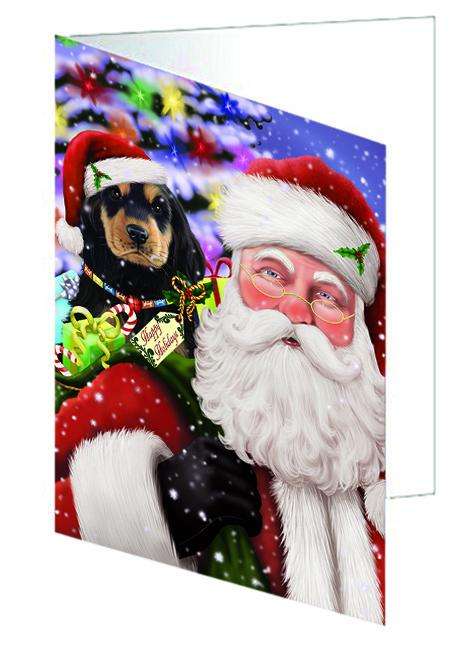 Santa Carrying Cocker Spaniel Dog and Christmas Presents Handmade Artwork Assorted Pets Greeting Cards and Note Cards with Envelopes for All Occasions and Holiday Seasons GCD65084