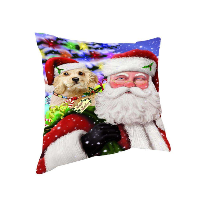 Santa Carrying Cocker Spaniel Dog and Christmas Presents Pillow PIL71360