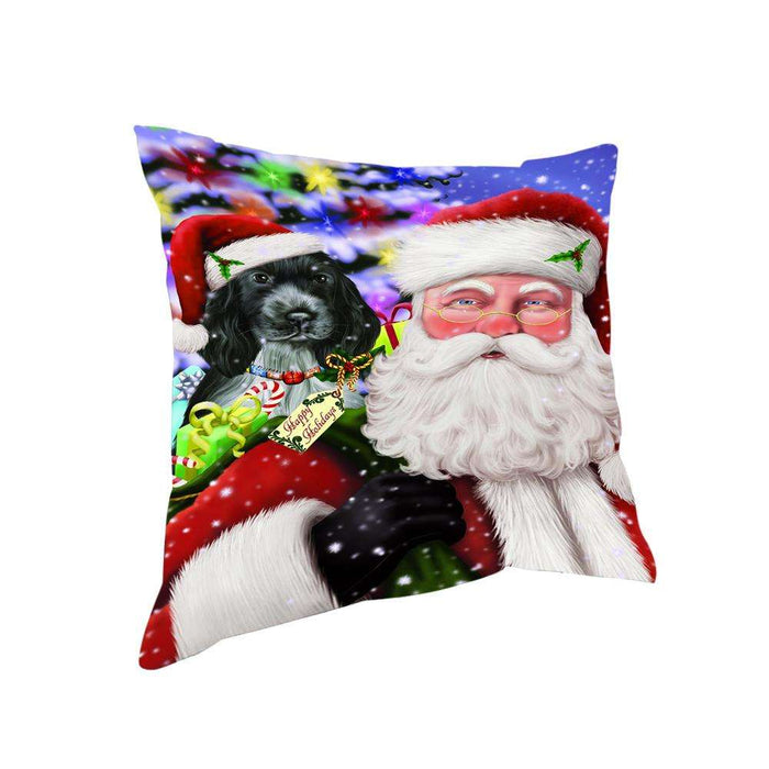 Santa Carrying Cocker Spaniel Dog and Christmas Presents Pillow PIL71368
