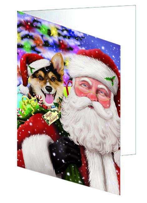 Santa Carrying Corgi Dog and Christmas Presents Handmade Artwork Assorted Pets Greeting Cards and Note Cards with Envelopes for All Occasions and Holiday Seasons GCD65981