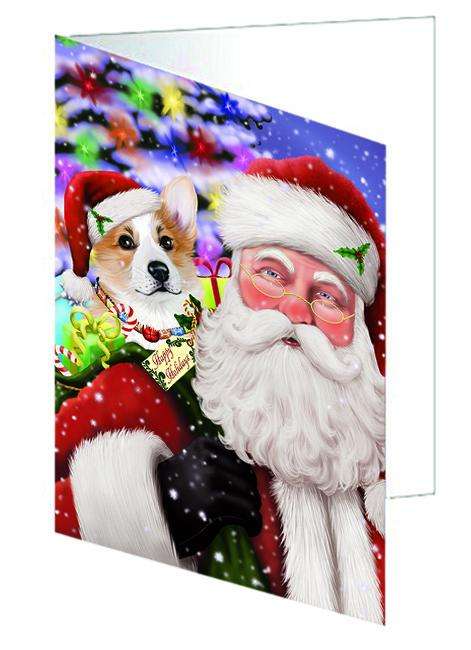 Santa Carrying Corgi Dog and Christmas Presents Handmade Artwork Assorted Pets Greeting Cards and Note Cards with Envelopes for All Occasions and Holiday Seasons GCD65984