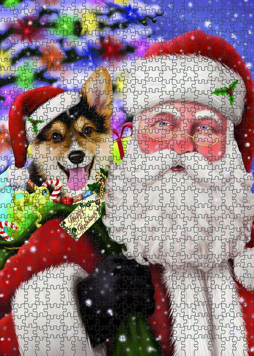 Santa Carrying Corgi Dog and Christmas Presents Puzzle with Photo Tin PUZL83092