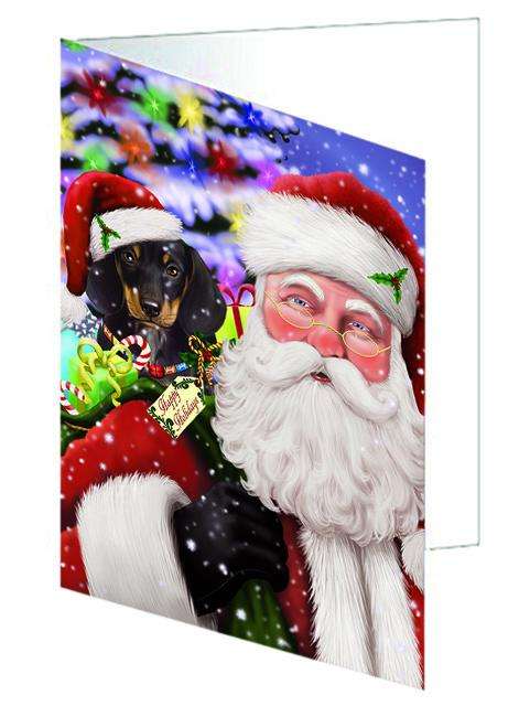Santa Carrying Dachshund Dog and Christmas Presents Handmade Artwork Assorted Pets Greeting Cards and Note Cards with Envelopes for All Occasions and Holiday Seasons GCD65987