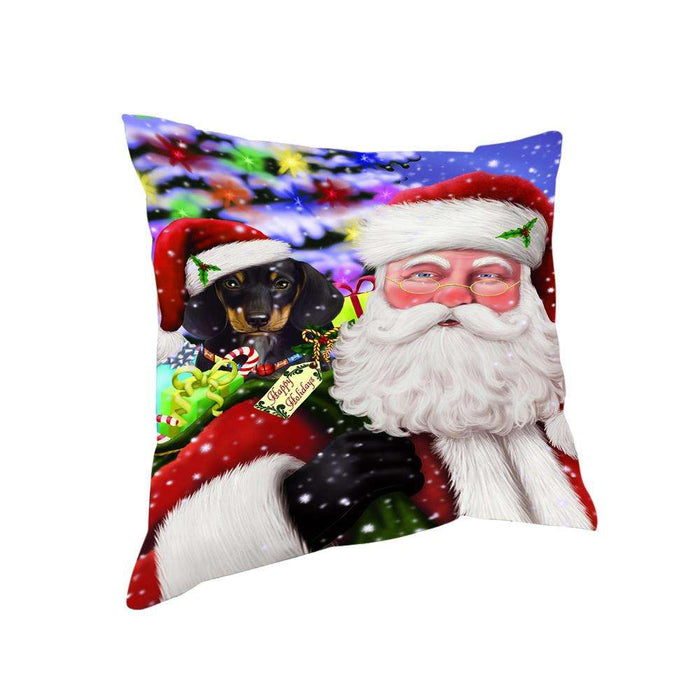 Santa Carrying Dachshund Dog and Christmas Presents Pillow PIL72568