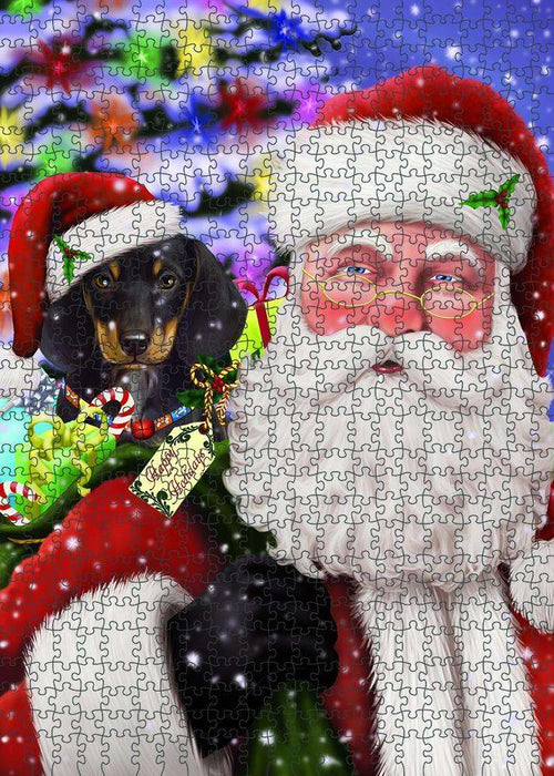 Santa Carrying Dachshund Dog and Christmas Presents Puzzle with Photo Tin PUZL83100