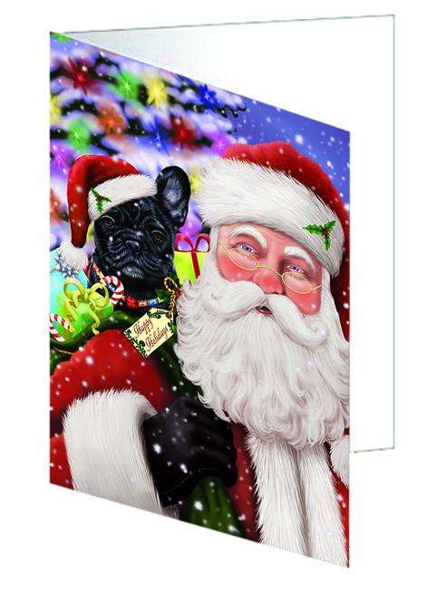 Santa Carrying French Bulldog and Christmas Presents Handmade Artwork Assorted Pets Greeting Cards and Note Cards with Envelopes for All Occasions and Holiday Seasons GCD65990