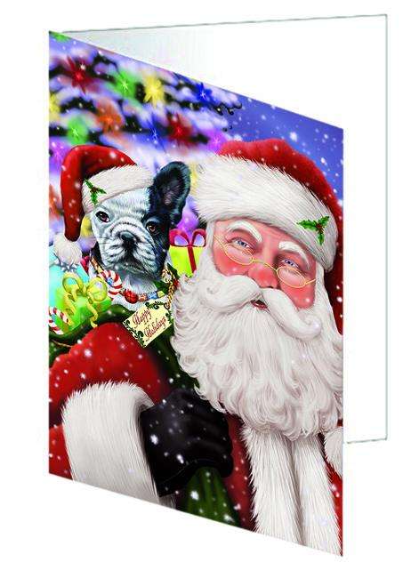 Santa Carrying French Bulldog and Christmas Presents Handmade Artwork Assorted Pets Greeting Cards and Note Cards with Envelopes for All Occasions and Holiday Seasons GCD65993