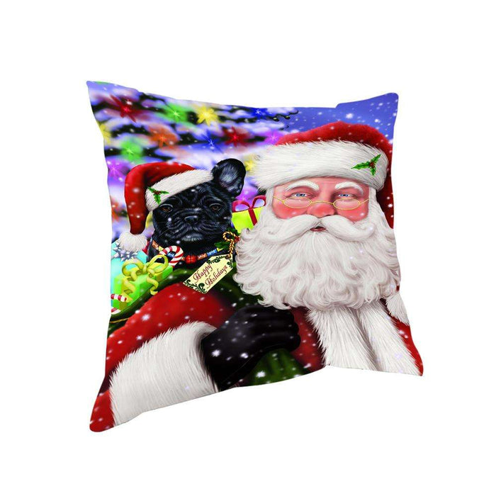 Santa Carrying French Bulldog and Christmas Presents Pillow PIL72572