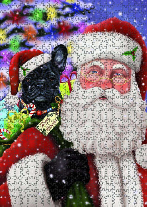 Santa Carrying French Bulldog and Christmas Presents Puzzle with Photo Tin PUZL83104