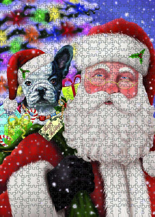Santa Carrying French Bulldog and Christmas Presents Puzzle with Photo Tin PUZL83108