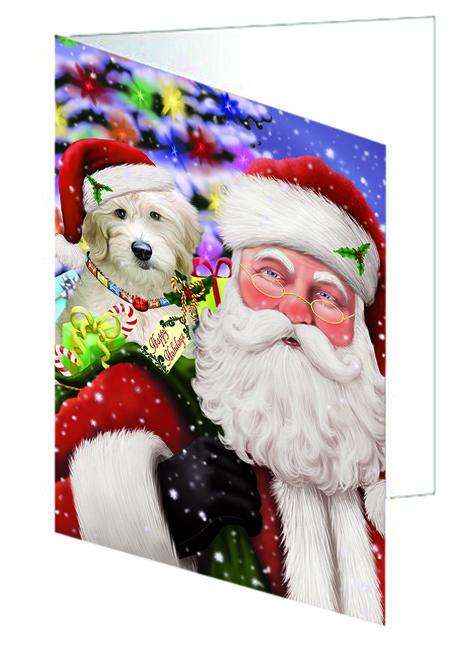 Santa Carrying Goldendoodle Dog and Christmas Presents Handmade Artwork Assorted Pets Greeting Cards and Note Cards with Envelopes for All Occasions and Holiday Seasons GCD65096