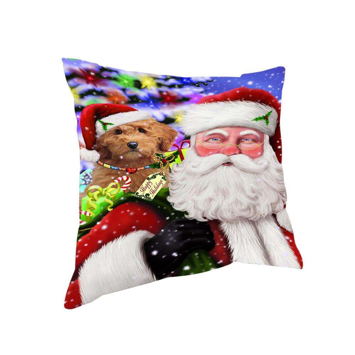Santa Carrying Goldendoodle Dog and Christmas Presents Pillow PIL71376