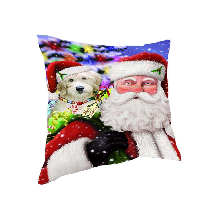 Santa Carrying Goldendoodle Dog and Christmas Presents Pillow PIL71380
