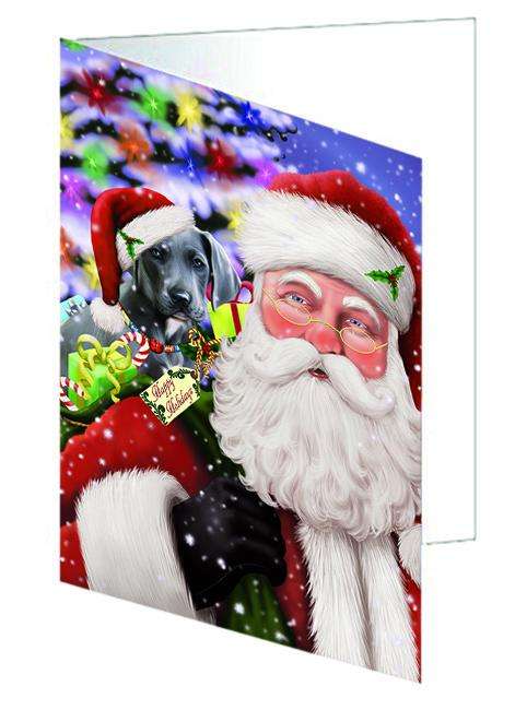 Santa Carrying Great Dane Dog and Christmas Presents Handmade Artwork Assorted Pets Greeting Cards and Note Cards with Envelopes for All Occasions and Holiday Seasons GCD65996