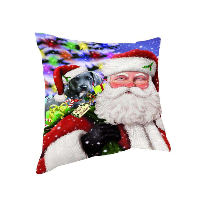 Santa Carrying Great Dane Dog and Christmas Presents Pillow PIL72580