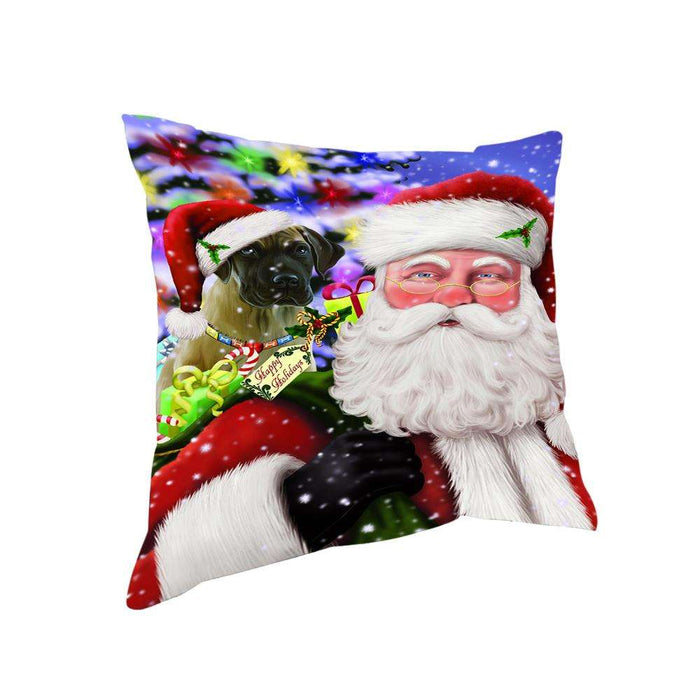 Santa Carrying Great Dane Dog and Christmas Presents Pillow PIL72588