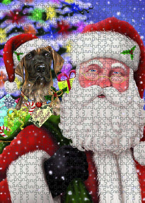 Santa Carrying Great Dane Dog and Christmas Presents Puzzle with Photo Tin PUZL83116