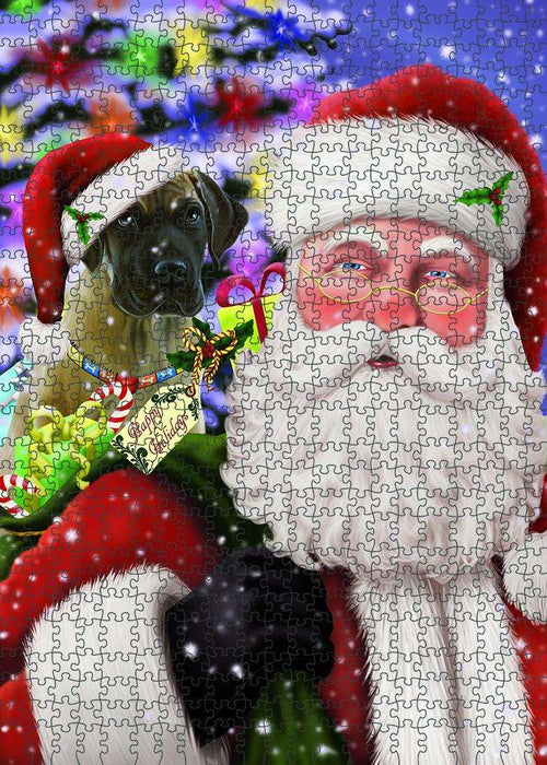 Santa Carrying Great Dane Dog and Christmas Presents Puzzle with Photo Tin PUZL83120