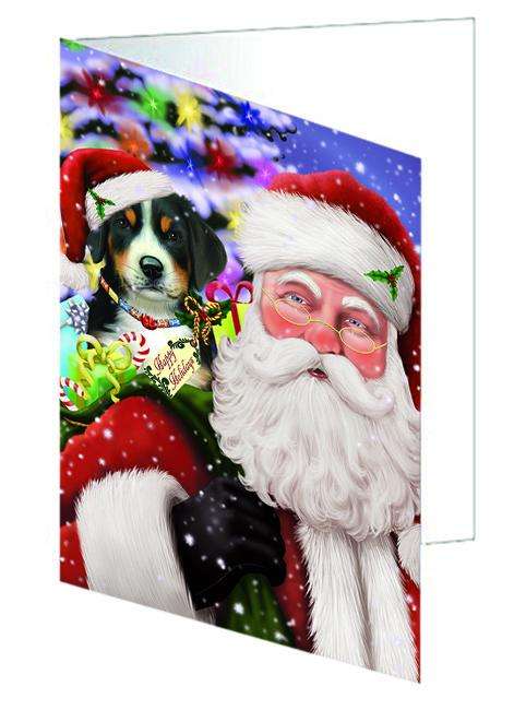 Santa Carrying Greater Swiss Mountain Dog and Christmas Presents Handmade Artwork Assorted Pets Greeting Cards and Note Cards with Envelopes for All Occasions and Holiday Seasons GCD65102