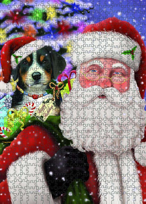 Santa Carrying Greater Swiss Mountain Dog and Christmas Presents Puzzle with Photo Tin PUZL81920