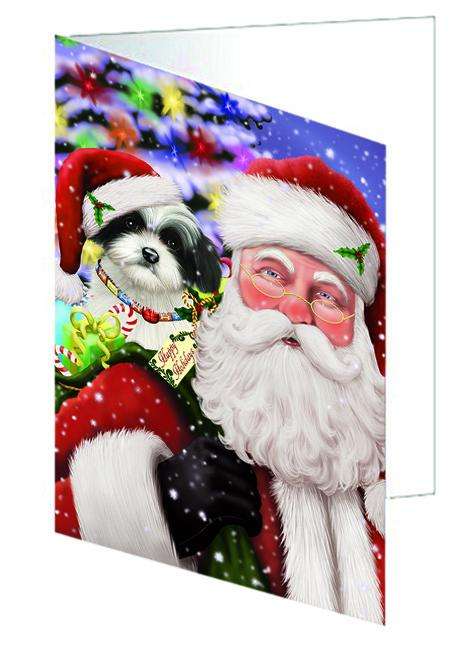 Santa Carrying Havanese Dog and Christmas Presents Handmade Artwork Assorted Pets Greeting Cards and Note Cards with Envelopes for All Occasions and Holiday Seasons GCD66005