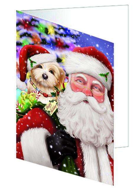 Santa Carrying Havanese Dog and Christmas Presents Handmade Artwork Assorted Pets Greeting Cards and Note Cards with Envelopes for All Occasions and Holiday Seasons GCD66008