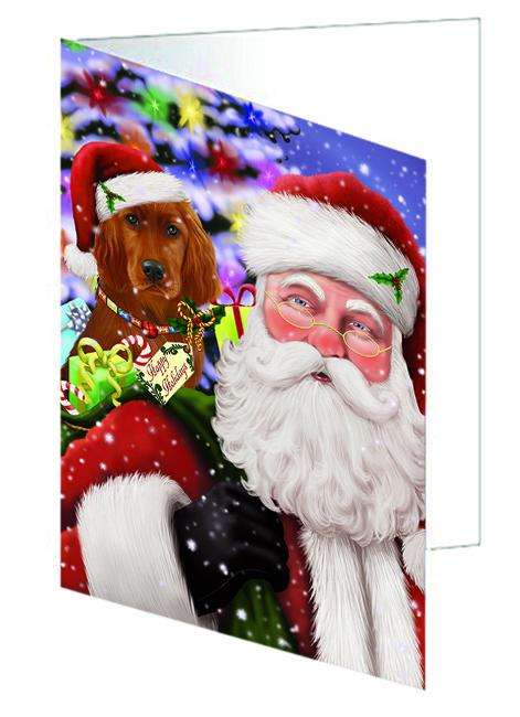 Santa Carrying Irish Setter Dog and Christmas Presents Handmade Artwork Assorted Pets Greeting Cards and Note Cards with Envelopes for All Occasions and Holiday Seasons GCD65105