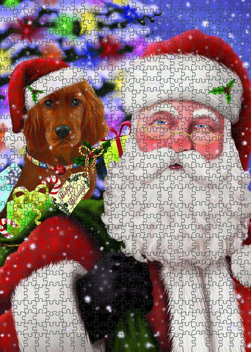 Santa Carrying Irish Setter Dog and Christmas Presents Puzzle with Photo Tin PUZL81924