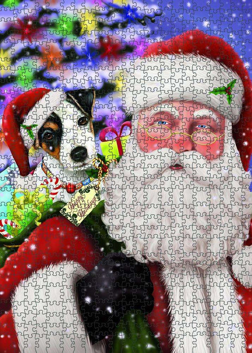 Santa Carrying Jack Russell Terrier Dog and Christmas Presents Puzzle with Photo Tin PUZL83132