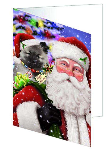 Santa Carrying Keeshond Dog and Christmas Presents Handmade Artwork Assorted Pets Greeting Cards and Note Cards with Envelopes for All Occasions and Holiday Seasons GCD65108