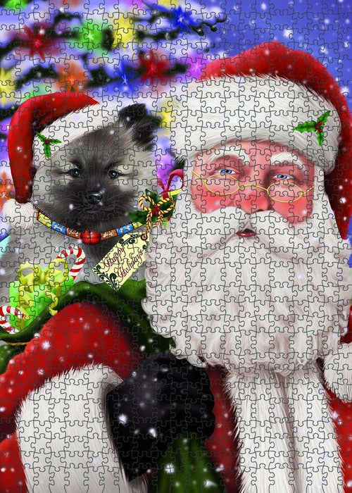 Santa Carrying Keeshond Dog and Christmas Presents Puzzle with Photo Tin PUZL81928