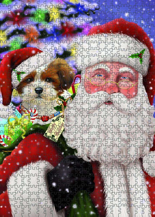 Santa Carrying Lhasa Apso Dog and Christmas Presents Puzzle with Photo Tin PUZL83144