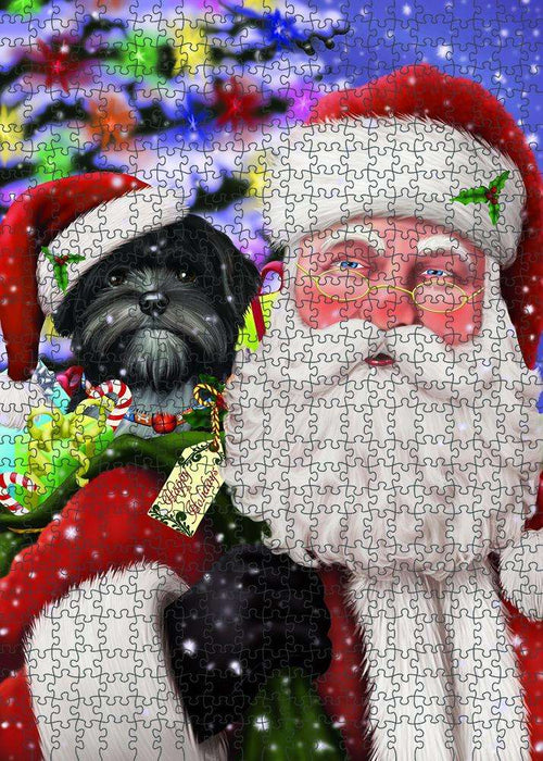 Santa Carrying Lhasa Apso Dog and Christmas Presents Puzzle with Photo Tin PUZL83148