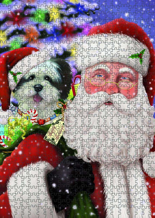 Santa Carrying Lhasa Apso Dog and Christmas Presents Puzzle with Photo Tin PUZL83152