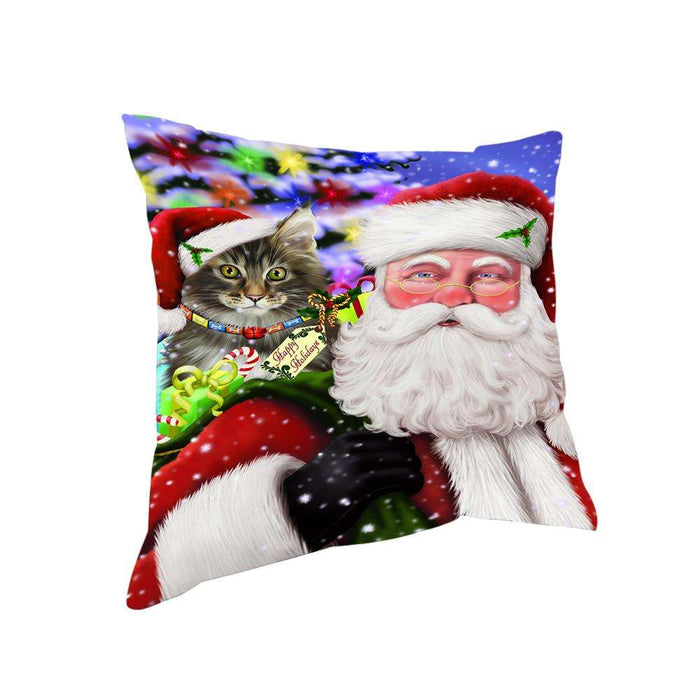Santa Carrying Maine Coon Cat and Christmas Presents Pillow PIL71400