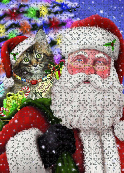 Santa Carrying Maine Coon Cat and Christmas Presents Puzzle with Photo Tin PUZL81936
