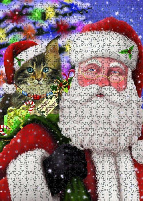 Santa Carrying Maine Coon Cat and Christmas Presents Puzzle with Photo Tin PUZL81940