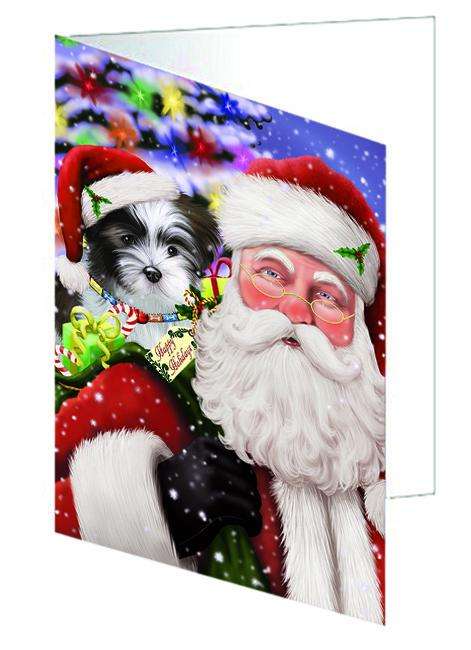 Santa Carrying Malti Tzu Dog and Christmas Presents Handmade Artwork Assorted Pets Greeting Cards and Note Cards with Envelopes for All Occasions and Holiday Seasons GCD65120