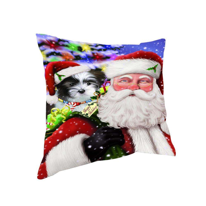 Santa Carrying Malti Tzu Dog and Christmas Presents Pillow PIL71412