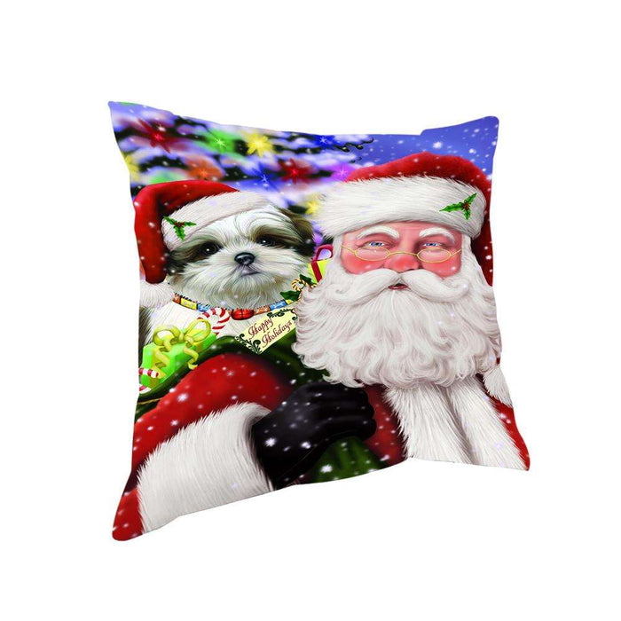 Santa Carrying Malti Tzu Dog and Christmas Presents Pillow PIL71416