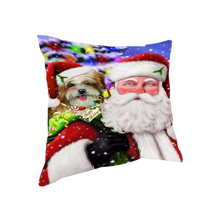 Santa Carrying Malti Tzu Dog and Christmas Presents Pillow PIL71420